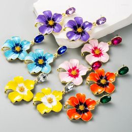 Dangle Earrings Bohemia Lovely Summer Colors Enamel Flowers Drop For Women Girls Green Crystal Jewelry