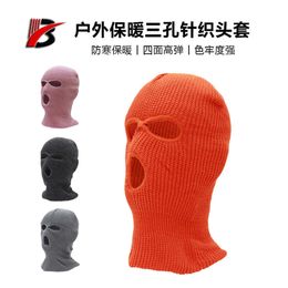 Winter Warm Head Cover For Men's Skiing And Cycling With Three Hole Knitted Hat Sports Face Mask 807067