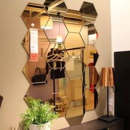 12Pcs 3D Mirror Hexagon Wall stickers Acrylic Solid DIY Self-adhesive Wallpaper Removable Decal DIY Art Wall Decor Home Sticker240z