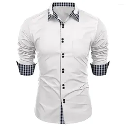 Men's Casual Shirts Men Plaid Long Sleeve Blouse Button Down Fit Formal Dress Tops Tee Mens Shirt Fashion Suit