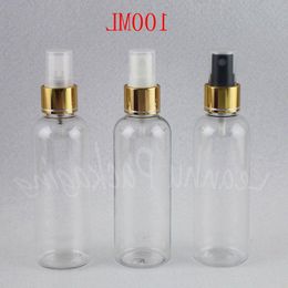 100ML Transparent Plastic Bottle With Gold Spray Pump , 100CC Empty Cosmetic Container , Toner / Water Packaging Bottle Vnpkj