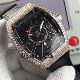 Men's Collection New Saratoge Yachting V45 SC DT Black Dial Automatic Mens Watch Rose Gold Case Diamond Bezel Leather Strap 4292Z