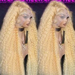 HD Transparent Glueless Blonde Curly Wigs Coloured Water Wave Wigs 30 38 Inch Human Hair Wigs 250 Density 613 HD Lace Frontal Wig