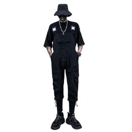2021 Summer Overalls Men Woman Bib Jumpsuits Multi-Pocket Tie Feet Cool Street Hip Hop Fashion Cargo Pants Black Green