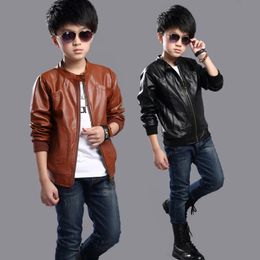 Spring Autumn Fashion Baby and Boys Motorcycle Leather Zip Jackets Child Coat Tops Children Outerwear School Kids Outfit 3-15Yrs 240304