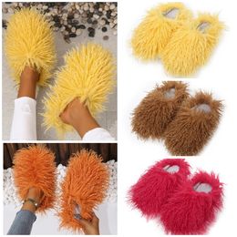 Sandals Hot Selling Fur Slipper Mule Womens Daily Wear Fur Shoes White pink Black browns Metal Casual Flat Shoe Trainers Sneakers GAI