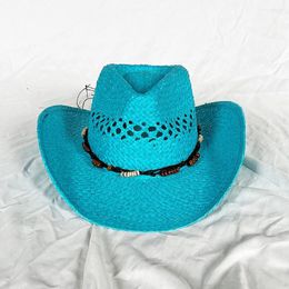 Berets Handmade Cowboy Hat Lake Blue Jazz Hollow Edge Straw Men's And Women's Outdoor Sunshade Ethnic Beach