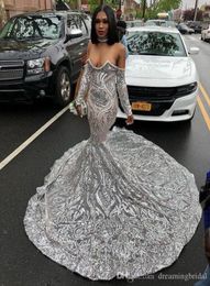 Sliver Mermaid Prom Dresses 2019 New Long Sleeve Sweep Strain Illusion Sweetheart Formal Evening Dress Party Gowns Custom Made5898905