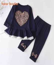 Bear Leader born Baby Girls Clothes Sets 16Y Leopard Print Lace LongSleeved Love Tops Trousers Pants Spring 2PCS 2108043019180