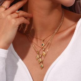 Pendant Necklaces 2024 Fashion Quad Heart Artificial Opal Necklace Tarnish Free Waterproof Stainless Steel Choker Women Jewellery