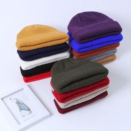 Unisex Winter Ribbed Knitted Cuffed Short Melon Cap street Solid Colour Skull Retro Ski Fisherman Docker Beanie Hat Slouchy Z lu239v