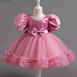 Girl's Dresses Baby Girls Party Dress for 2024 New Summer Vintage Court Ceremony Birthday Ball Gowns Puff Sleeves Toddler Kids Princess Dresses L240311