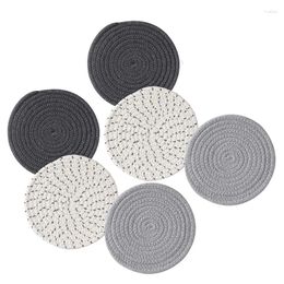 Table Mats Drink Coasters Set Cotton Cup Mat Handmade Braided Kitchen Pot Holders Placemat Spoon Rest For Cooking Of 6(7 In)-ABUX