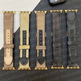 Designer Apple Watch Band Smart Straps for apple watch series 9 8 3 4 5 6 7 SE Ultra Bands 38MM 42MM 40mm 45mm 44mm 49mm Luxury Gold Connector Splicing Leather Watchband