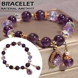 Bangle Natural Amethyst Bracelet Healing Quartz Purple Crystal Cure Bangle Jewellery Bracelet Women Stone Male Stretch Jewellery T5Y2 ldd240312