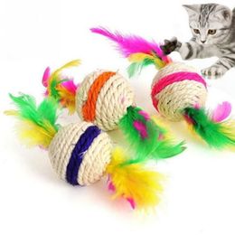 Pet Cat Toy Sisal Feather Ball Kitten Teaser Playing Chew Scratch Catch Toys GA6613017