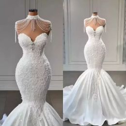 Gorgeous Mermaid Wedding Dresses Bridal Gown Off the Shoulder Sweetheart Neckline Beading Sweep Train Satin Plus Size vestidos de