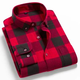 Men Flannel Plaid Shirt 100% Cotton Spring Autumn Casual Long Sleeve Shirt Soft Comfort Slim Fit Styles Brand For Man Plus 240307