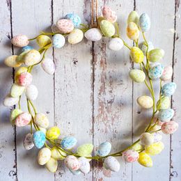 Decorative Flowers 36cm Easter Colourful Egg Wreath DIY Door Hanging Creative Festival Theme Party Supplies