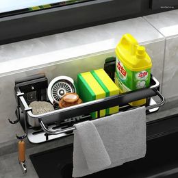 Kitchen Storage Wall Hanging Sink Drain Racks Alumimum Rack Towel Sponge Brush Holder Desktop Organiser Bathroom Soap Shelves