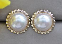 Stud Earrings Z10662 Luster 16mm White South Sea Mabe Shell Pearl Earring CZ