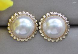 Stud Earrings Z10662 Lustre 16mm White South Sea Mabe Shell Pearl Earring CZ