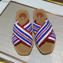 Slippers Sandals Dazzle Designer Summer Beach Stripes Casual Sliders ladies flip flops Embroidery letter SlideH240312