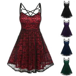 Casual Dresses 2024 Elegant Lace Halloween Cosplay Sexy Flare Dress Harajuku Spaghetti Straps Y2K Runway Grunge Vintage Sundress