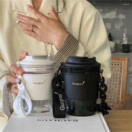 Water Bottles Northern EuropefashionPU BottleWith ChainstudentOffice Coffee CupsBusiness Outgoing Portable Cup