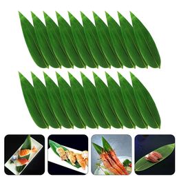 100Pcs Sushi Plate Adorn Cold Dish Leaf Ornament Decor Display Tray Leaves Mat Green Sashimi Tools Japanese Food 240304