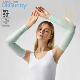 Protective Sleeves OhSunny Couple Cooling Arm Sleeves Print Soft Breathable Stretchable Anti-UV Sun Protection Driving Cycling Tattoos Cover L240312