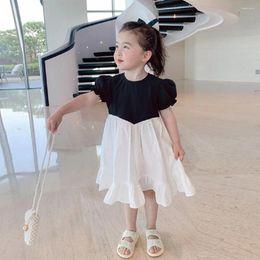 Girl Dresses Children Summer Dress Princess Parchwork White Black Costume Party Kid Girls Puff Sleeves Casaul