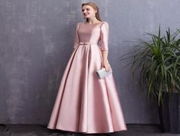 Pearls Pink Satin Long Evening Dresses with pockets Backless Formal Prom Dress Floor Length Evening Gowns8554513