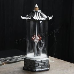 Pagoda Shape Backflow Incense Burner With Acrylic Protective Cover Ceramic Smoke Waterfall Incense Aromatic Holder Home Decor216i
