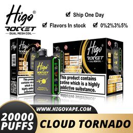 Original HIGO ROCKET 20000 puffs mesh disposable e cigarette dual mesh coil 20k puff 28ml prefilled pod smart screen rechargeable battery with child lock devices