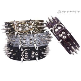 Whole-2inch Wide Sharp Spikes Studded Horn Nails Leather Dog Collars For Pitbull Mastiff SIZE M L 289x