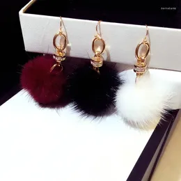 Dangle Earrings NAWEILY Rhinestone Fur Ball Long For Women Black White Red Colours Winter Fashion Jewellery Fine Gift NWLE1609