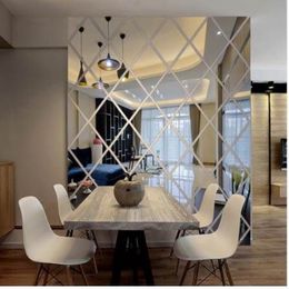 3d wall mirror stickers living room home decoration modern diamond pattern diy wall decals sticker acrylic decorative sticker2442