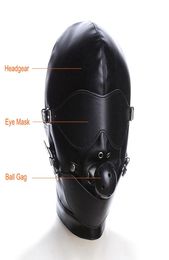 NEW PU Leather Headgear Head Mask With Ball Gag Open Mouth Eye Mask Bondage Restraint Blind Mask SM Sex Toys BDSM Toys5128958
