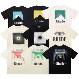 Rh Designers Mens Rhude Embroidery t Shirts for Summer Letter Polos Shirt Womens Tshirts Clothing Short Sleeved Large Plus Size 100% Cotton Tees