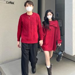 Men's Sweaters 9720#Couples Matching Outfits Autumn And Winter Couple Dress Christmas Women's Red Bow Knit Sweater Round Neck