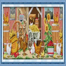 Farmhouse Scenic farm Scenery home decor painting Handmade Cross Stitch Embroidery Needlework sets counted print on canvas DMC 143359