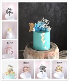 Acrylic Cake Topper Golden Happy Birthday Cake Toppers For Kids Birthday Party Decorations celebrate dessert gift294U2578709