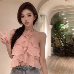 Women's Blouses Shirts Womens Ruffles Bandage Shirts Y2k Top Floral Blouses Fashion Clothing Backless SlimSummer Camis Ropa jer Sexy Crop TopsL24312