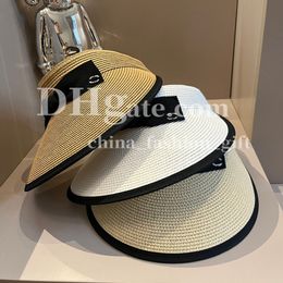 Designer Sun Caps Summer Beach Straw Hat Adjustable Headband Hat For Ladies Outgoing Vacation Sun Shaded Open Top Hat With Bow Tie