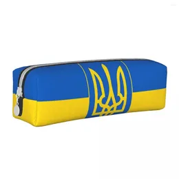 Cute Ukraine Flag With Coat Of Arms Pencil Cases Pencilcases Pen Box For Student Large Storage Bags Office Gifts Stationery