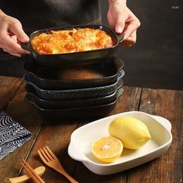 Plates Japanese Style Double Ear Handle Baking Tray Creative Ceramic Sushi Restaurant Rice Microwave Oven Special Plate