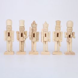 6pcs Wooden Nutcracker Doll Decoration DIY Blank Paint Toy Wooden Unpainted Doll For Kids DIY Soldier Figurines Table Ornaments C0170f