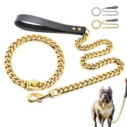 Stainless Steel Metal Gold Dog Accessories Chain Collar Leash Pet Training Collar For Medium Large Dogs Pitbull French Bulldog X07307E