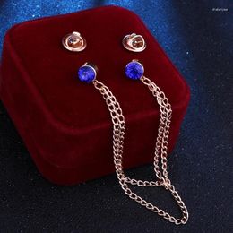 Brooches Korean Simple Tassel Double-layer Chain Rhinestone Collar Pin Shirt Male Blue Red Mini Brooch